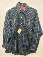 New Men’s ELY Plains Green Multicolor Plaid Long Sleeve Pearl Snap Medium M-45