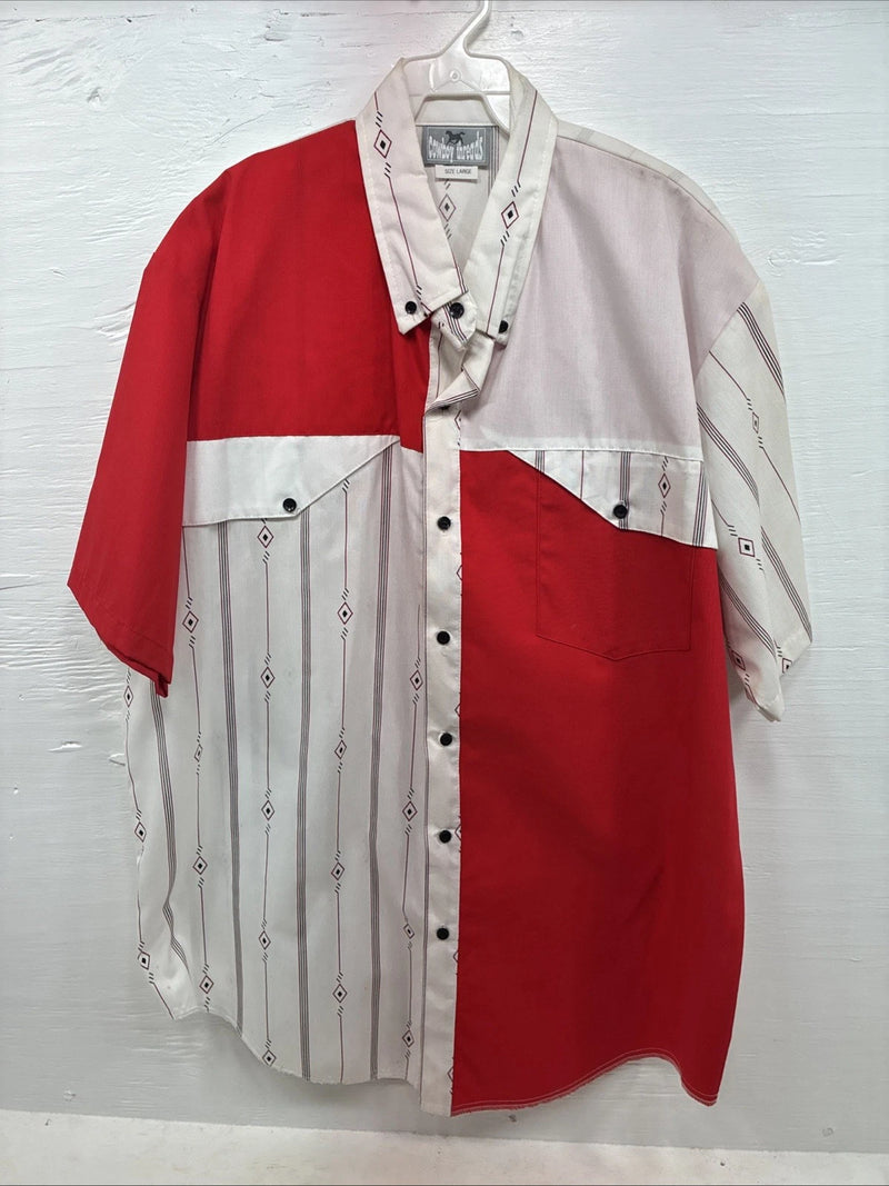 New Men’s Cowboy Threads Red Designed Short Sleeve Button Up Large CC-42
