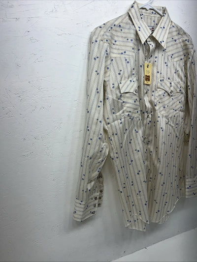 New Men’s White Floral HbarC Ranchwear Long Sleeve Pearl Snap Shirt 16x34 L S-32