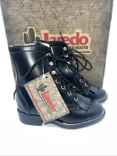 New Children’s Black Lace Up Laredo Cowboy Boots. 10 M. 24-34