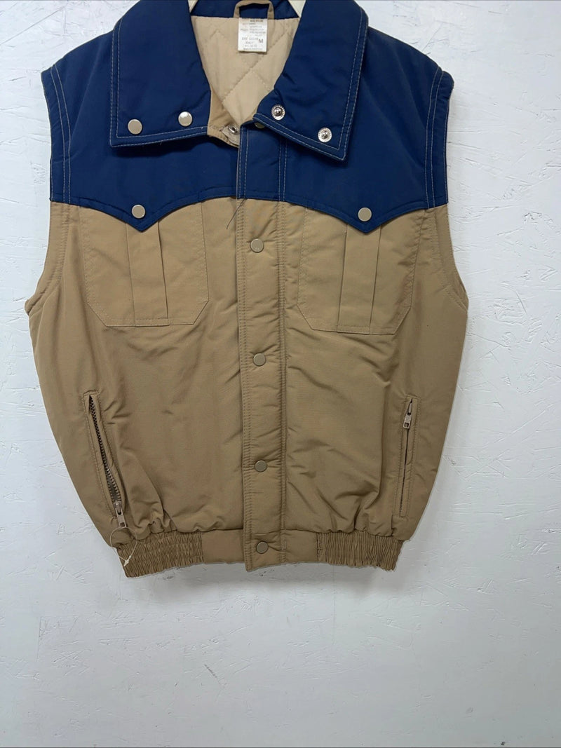 New Women’s Tan Blue Vest Medium #9630 UU-32