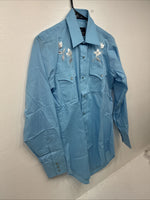 New Women’s Champion Western Blue Design Long Sleeve Pearl Snap 14.5 M KK-30