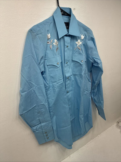New Women’s Champion Western Blue Design Long Sleeve Pearl Snap 14.5 M KK-30