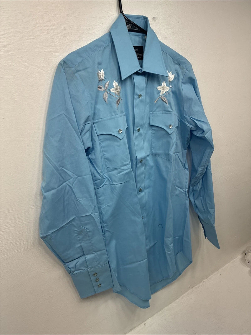 New Women’s Champion Western Blue Design Long Sleeve Pearl Snap 14.5 M KK-30