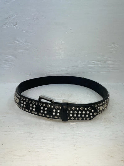 New Black Genuine Leather 3D Pearl And Silver Bling 34” Belt #6090 Z-119