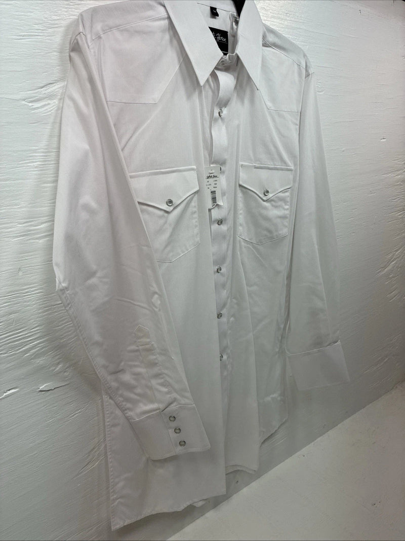 New men’s White Horse White Simple Long Sleeve Pearl Snap Medium K-33