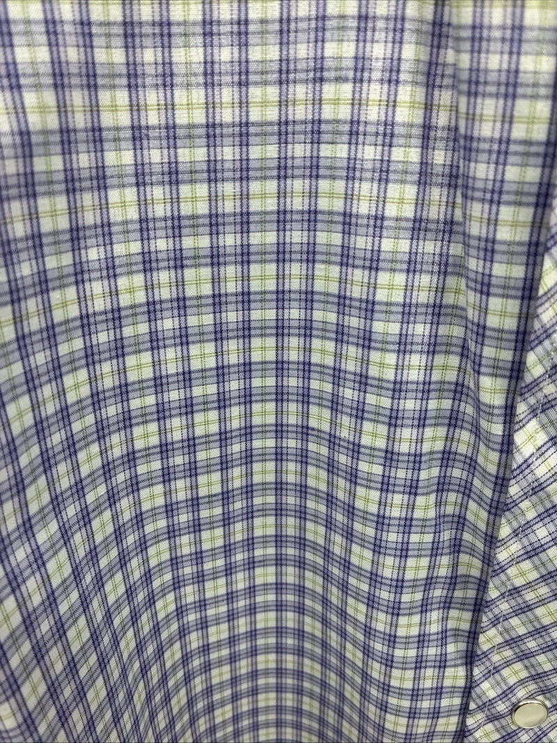 New Men’s White Horse Purple Plaid Long Sleeve Pearl Snap XL M-70