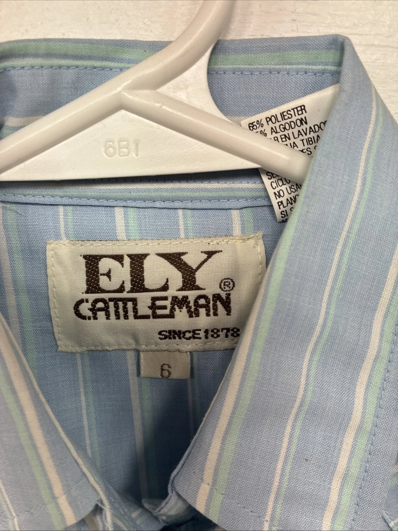 New Miss ELY Cattleman Blue Stripe Long Sleeve Pearl Snap Size 6 DD-145