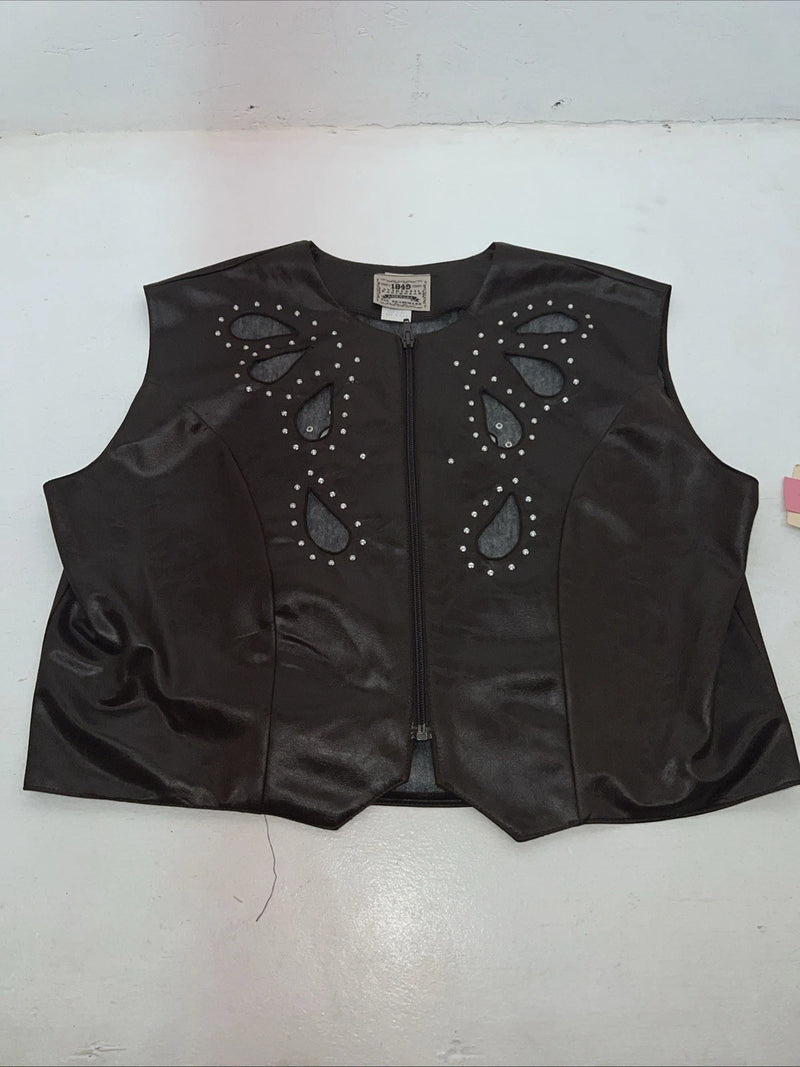 New Women’s Brown Leather 1849 Authentic Ranchwear Vest 2X #77872 WW-29