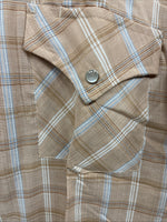 New Men’s ELY Cattleman Tan Plaid Short Sleeve Pearl Snap Medium Short K-70