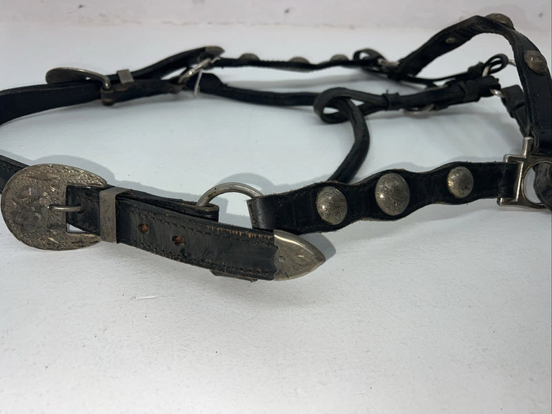 New Black Leather Full Horse Show Halter Gold accents 3C-15