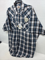 New Men’s ELY Cattleman Blue Tan Flannel Short Sleeve Pearl Snap 4XL E-68
