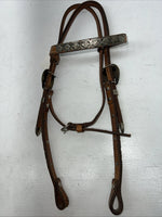 New Leather Browband Headstall W Metal Plate U-31