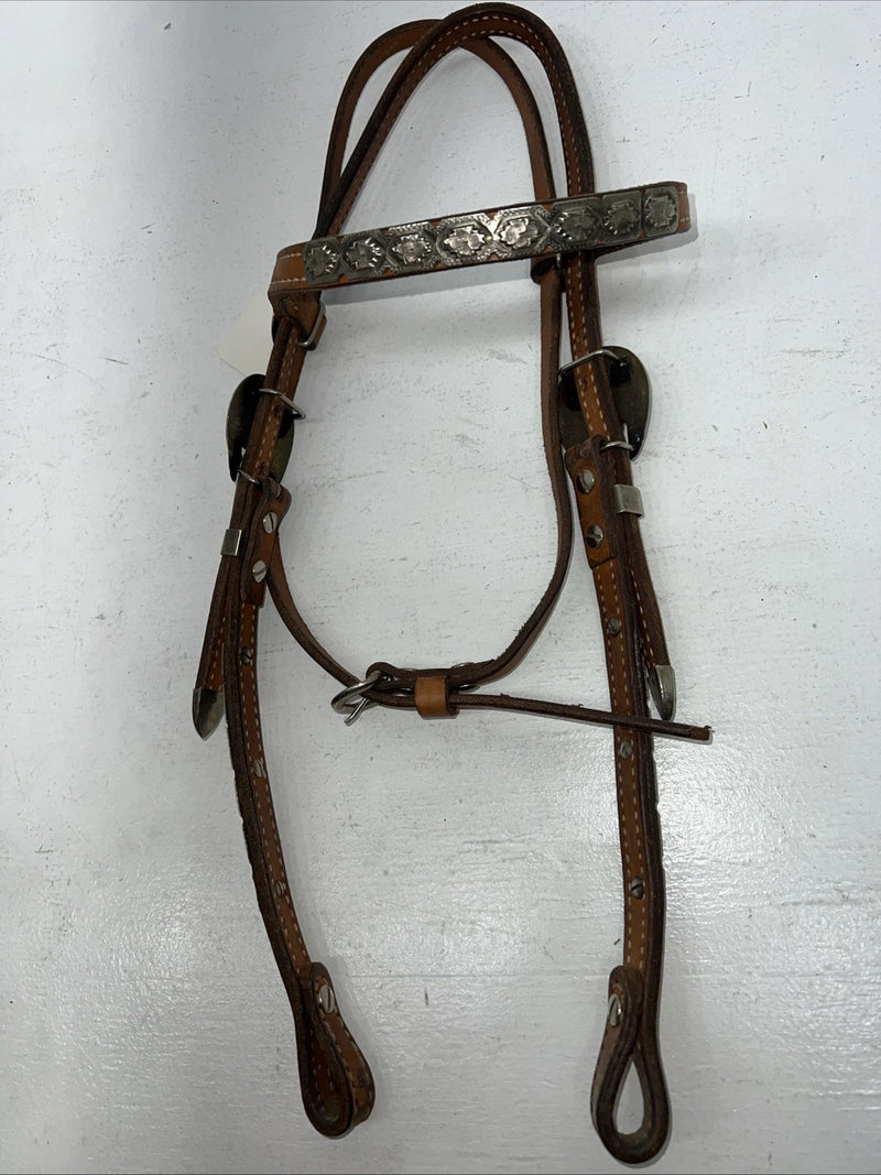 New Leather Browband Headstall W Metal Plate U-31