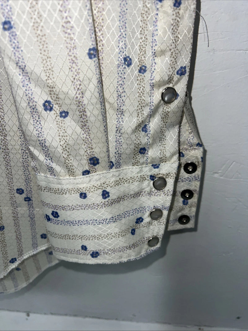 New Men’s White Floral HbarC Ranchwear Long Sleeve Pearl Snap Shirt 16x34 L S-32