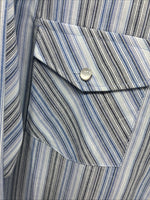 New Teens White Horse Blue Stripe Long Sleeve Pearl Snap Medium V-103
