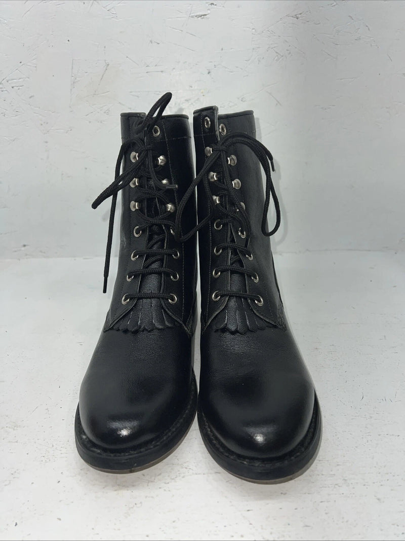 New Women’s Black Old West Lace Up Cowboy Boots. 060 6 D. 19-7