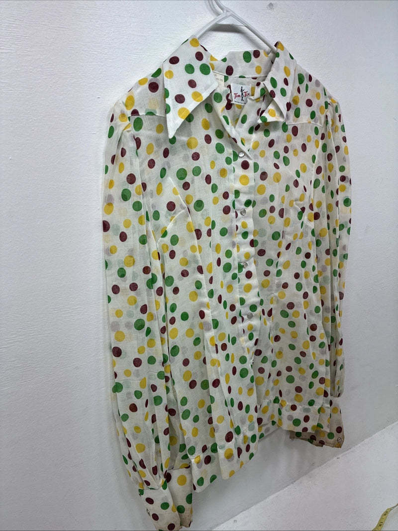 New Women’s H Bar C Polkadot Long Sleeve Pearl Snap Size 38 II-77