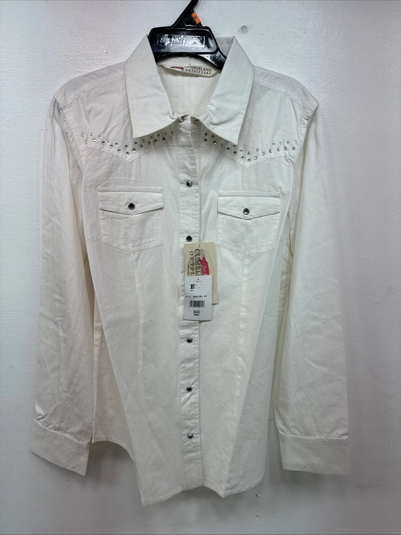 New Women’s Cumberland White Gem Long Sleeve Pearl Snap Medium KK-82