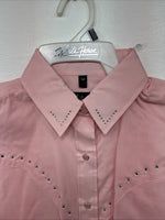 New Women’s White Horse Pink Gem Long Sleeve Pearl Snap Medium LL-60