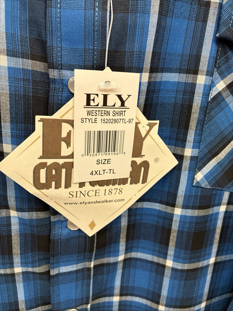 New Men’s ELY Cattleman Blue Flannel Long Sleeve Pearl Snap 4XL E-80