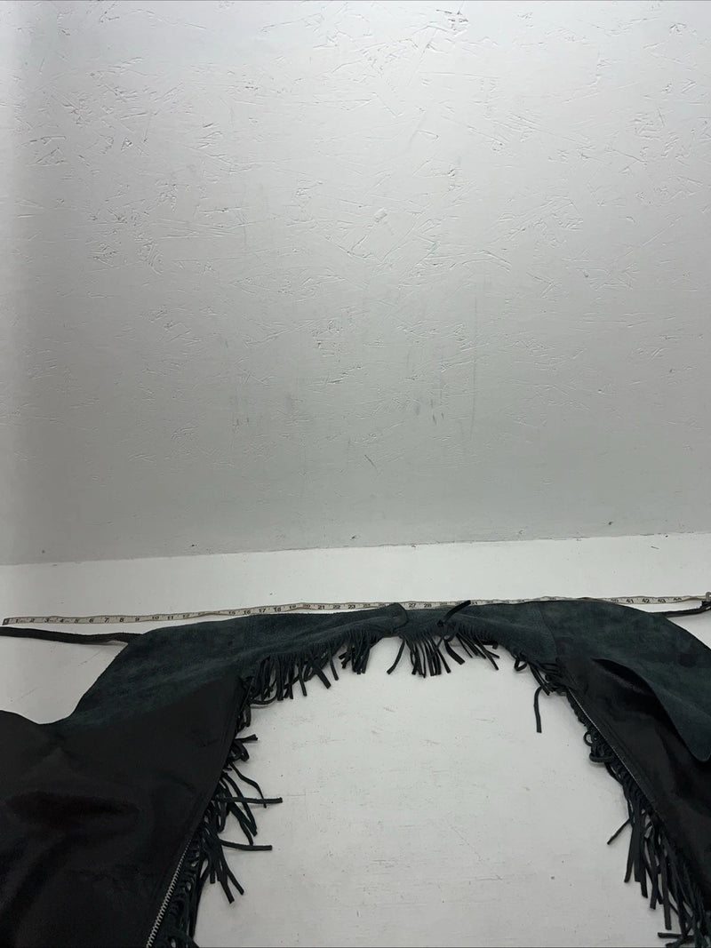 New Black Tough 1 Show Chaps With Fringe Adjustable Waist 46” N-48