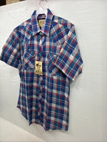 New Men’s ELY Cattleman Purple Plaid Short Sleeve Pearl Snap Medium CC-15