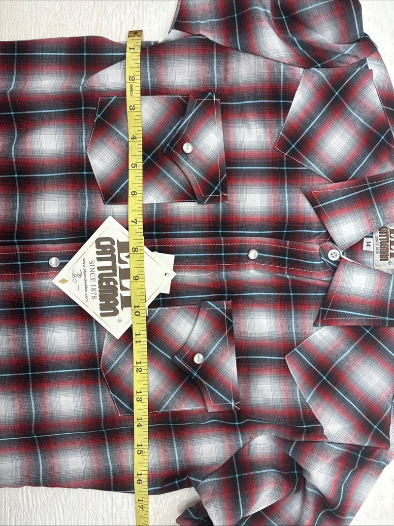 New Kids ELY Cattleman Red plaid Long Sleeve Pearl Snap Size 14 DD-41