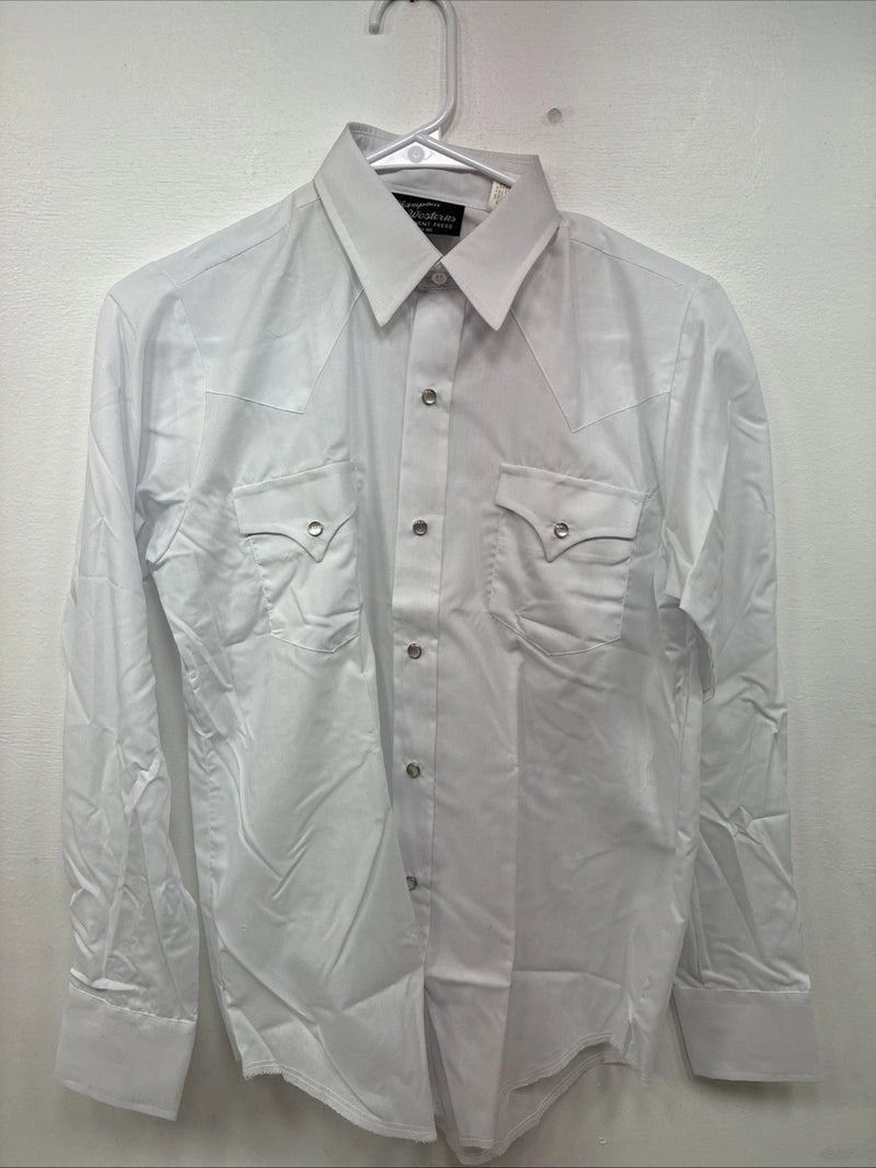 New Boys Champion Western White Long Sleeve Pearl Snap 16 DD-88