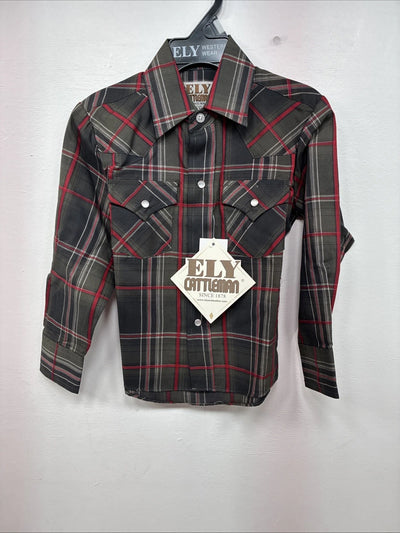 New Boys ELY Cattleman Green Plaid Long Sleeve Pearl Snap XS DD-128