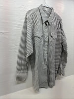 New Men’s Champion Western White Grey Strip Long Sleeve Pearl Snap 3XL E-55