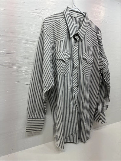 New Men’s Champion Western White Grey Strip Long Sleeve Pearl Snap 3XL E-55