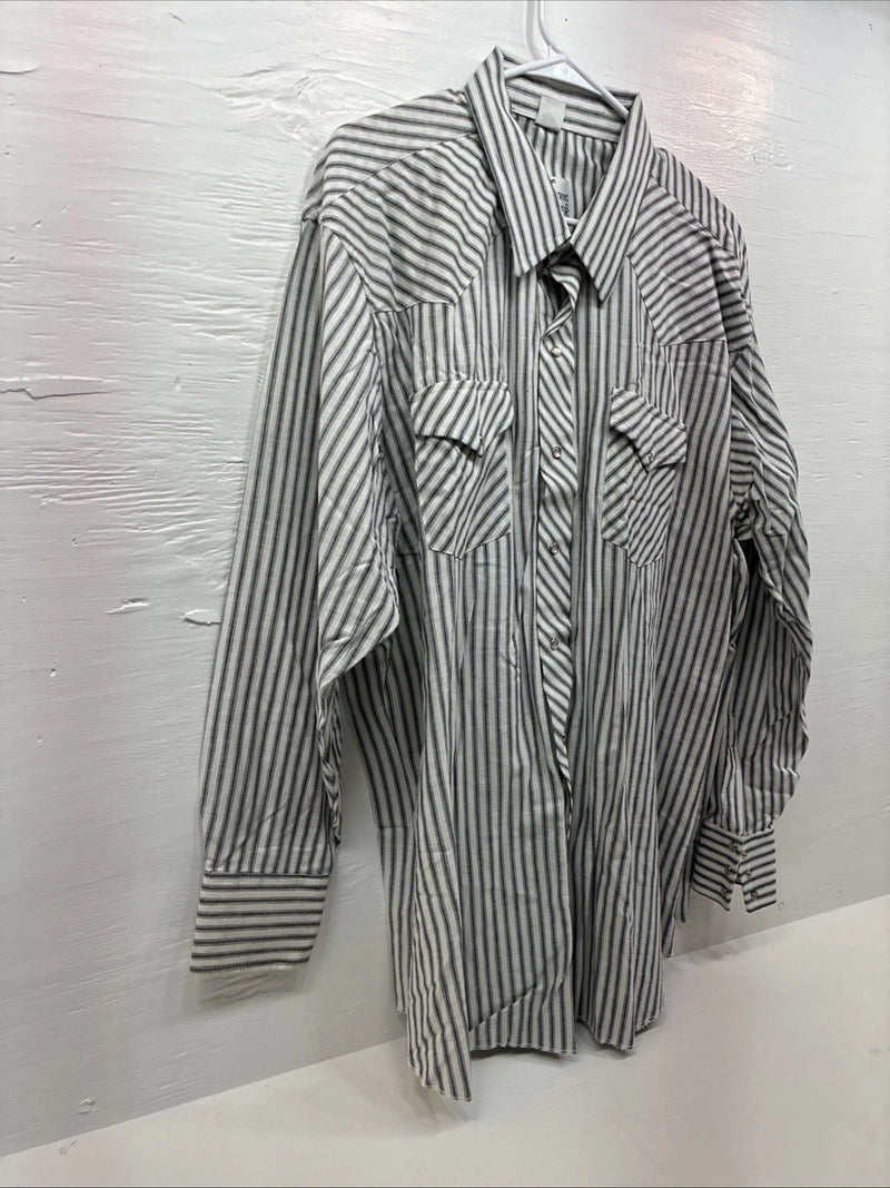 New Men’s Champion Western White Grey Strip Long Sleeve Pearl Snap 3XL E-55