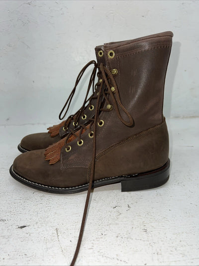 New Women’s Brown Lace Up Texas Brand Cowboy Boots. 4471 7.5 7 1/2 M. 17-97