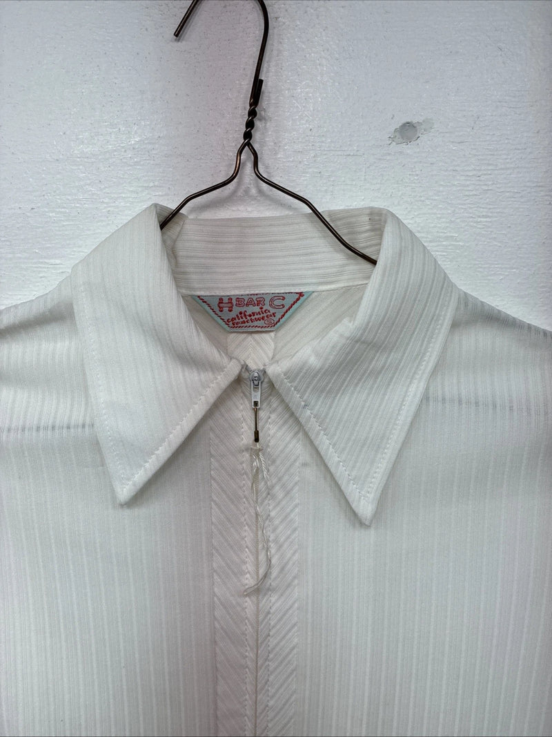 New Women’s H Bar C White Stripe Long Sleeve Half Zip Show Shirt Small YY-123