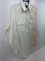 New Men’s White Horse White Gold Stripe Long Sleeve Pearl Snap Medium J-82