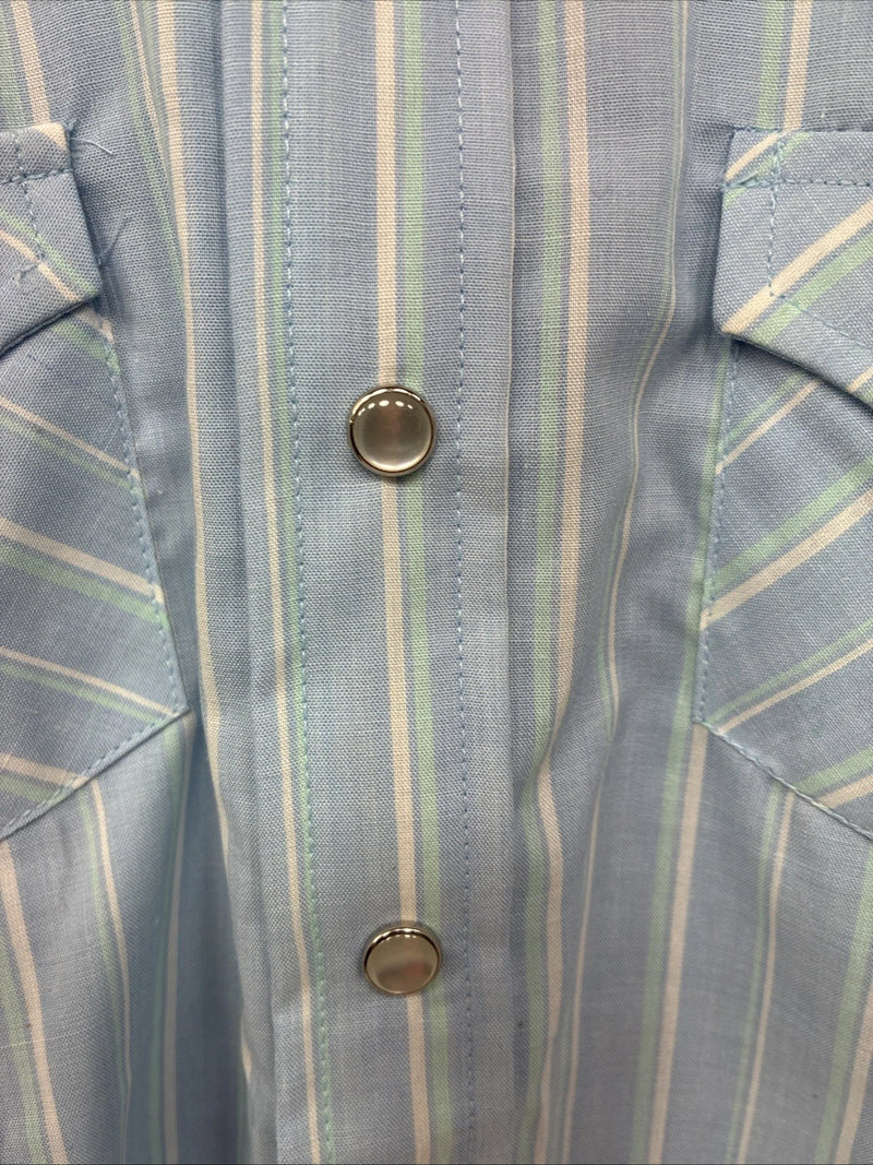 New Miss ELY Cattleman Blue Stripe Long Sleeve Pearl Snap Size 6 DD-145