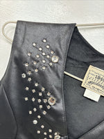 New Women’s 1848 RanchWear Black Rhinestone Sleeveless Vest Zip Up Large YY-40