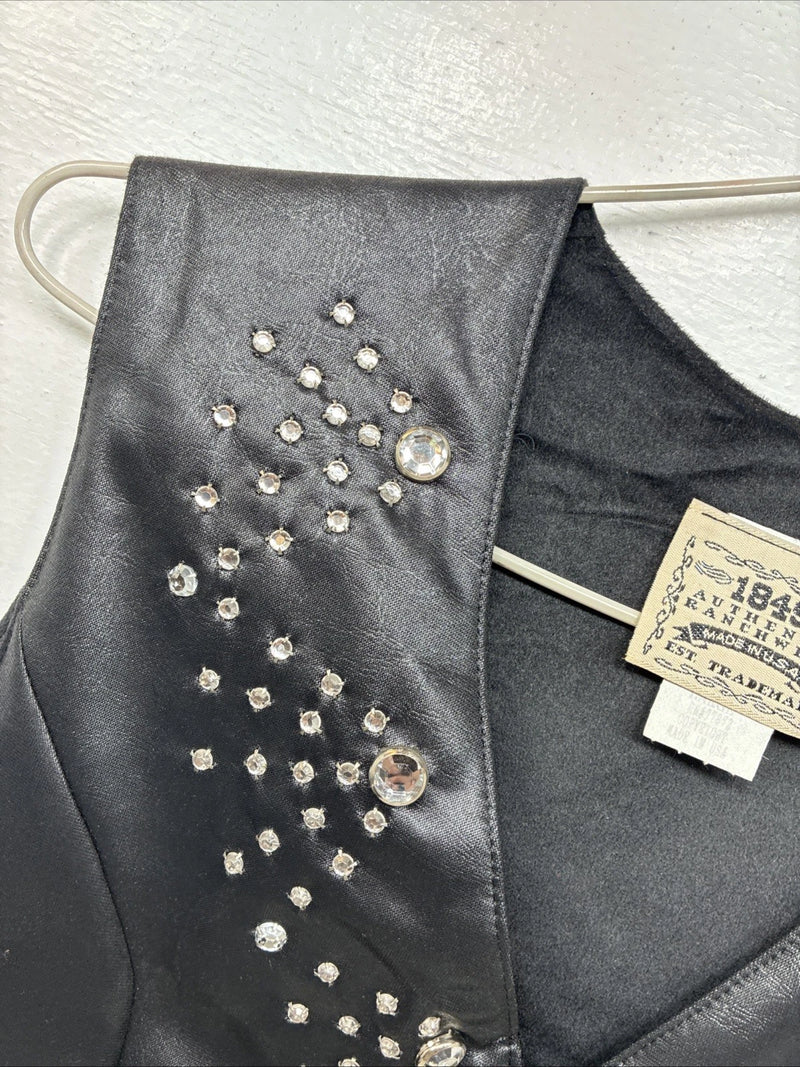 New Women’s 1848 RanchWear Black Rhinestone Sleeveless Vest Zip Up Large YY-40