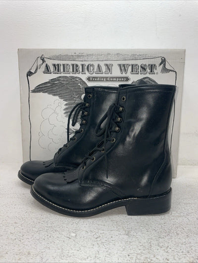 New Men’s Black Lace Up American West Cowboy Boots. 5991 8 D. 2-27