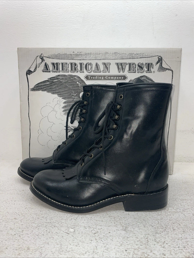 New Men’s Black Lace Up American West Cowboy Boots. 5991 8 D. 2-27