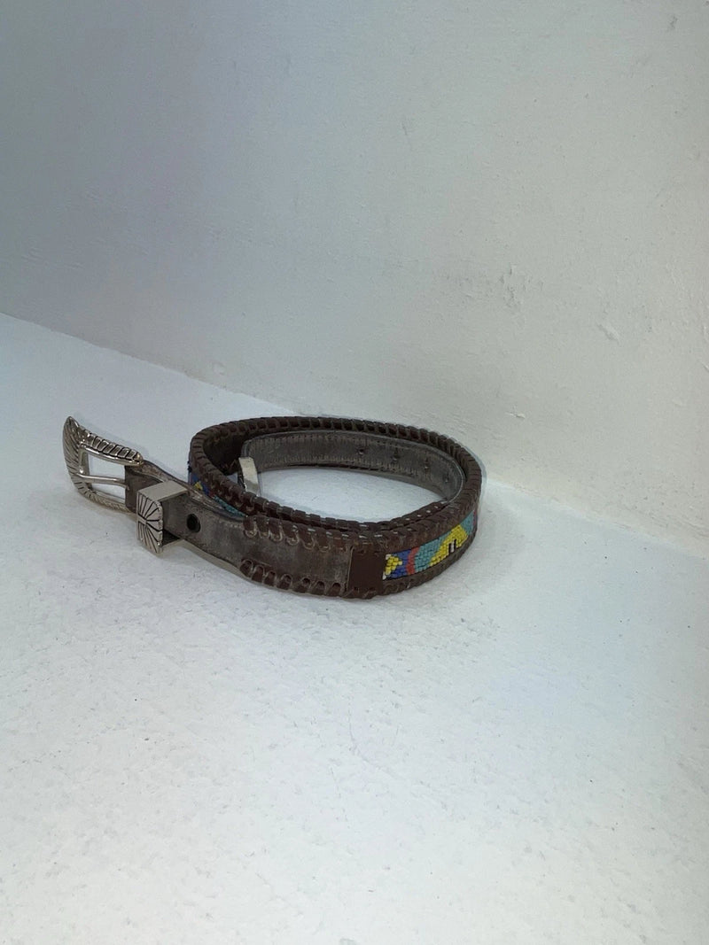 New Brown Genuine Leather Dos Amigos Beaded 26” Belt #AM486L Z-65