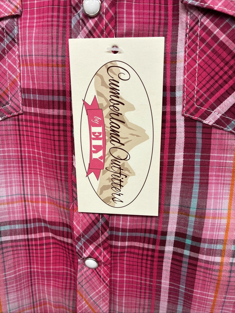 New Women’s Cumberland Pink Plaid Long Sleeve Pearl Snap Medium II-107