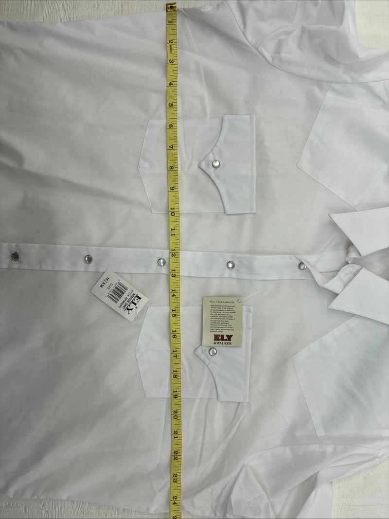 New Men’s ELY Cattleman White Long Sleeve Pearl Snap 16.5 X 36 Large CC-38