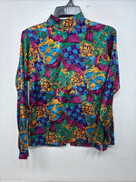 New Women’s Multicolor Designed Long Sleeve Zip Up Shirt Medium TT-62