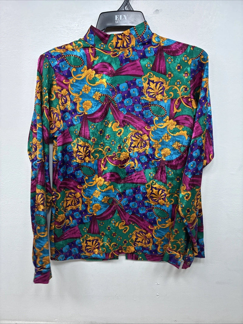 New Women’s Multicolor Designed Long Sleeve Zip Up Shirt Medium TT-62