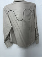 New Men’s Tan White House Pearl Snap Long Sleeve Shirt. Medium I-25