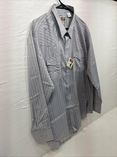 New Men’s ELY Cattleman Gray Stripped Long Sleeve Pearl Snap 18 2XL AA-69