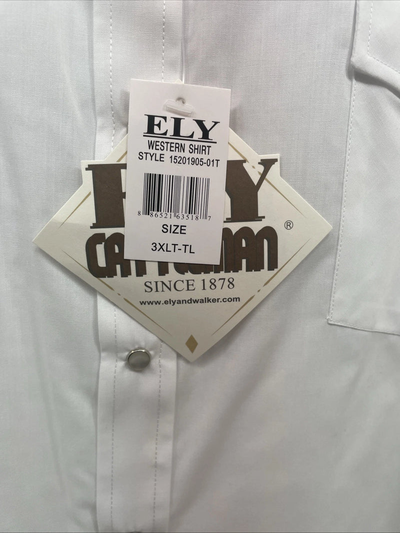 New Men’s ELY Cattleman White Long Sleeve Pearl Snap 3XL E-20