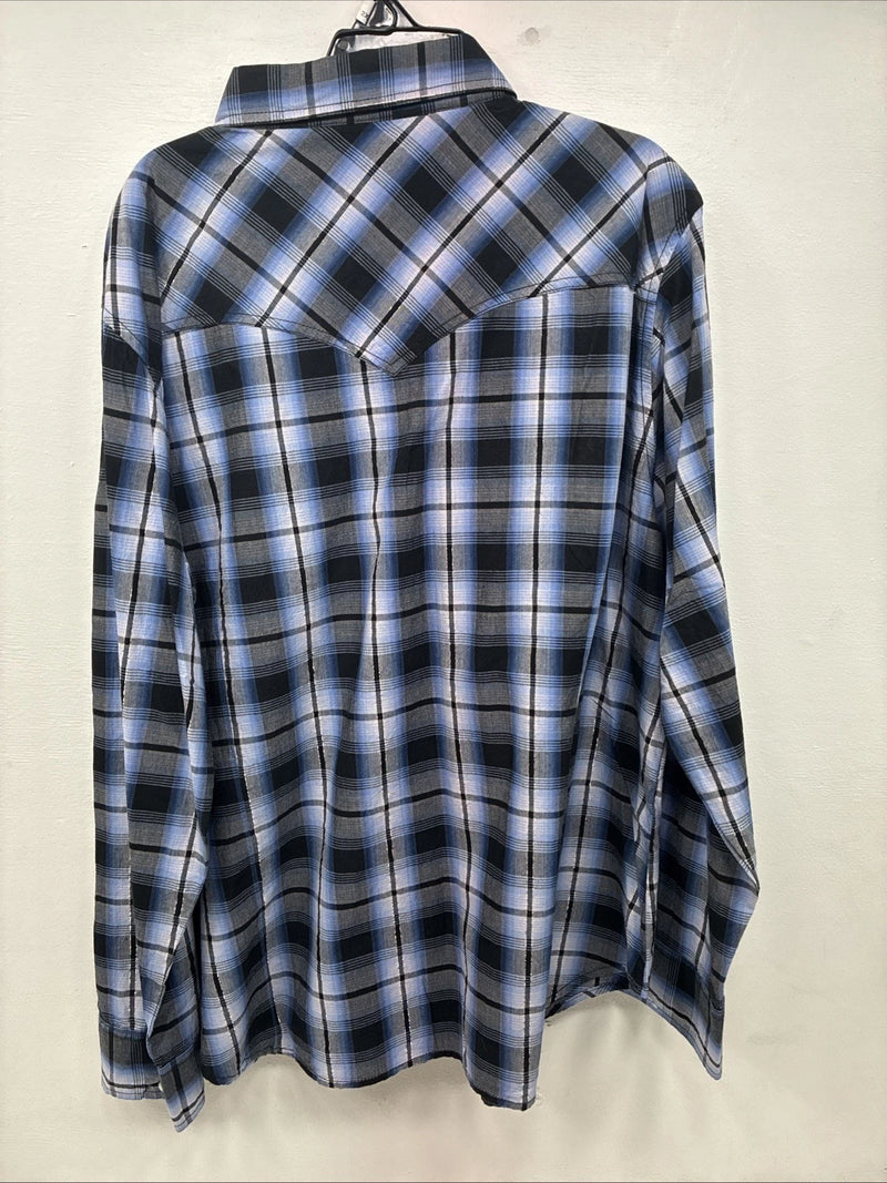 New Women’s Cumberland Blue Black Plaid Long Sleeve Pearl Snap 2XL GG-36